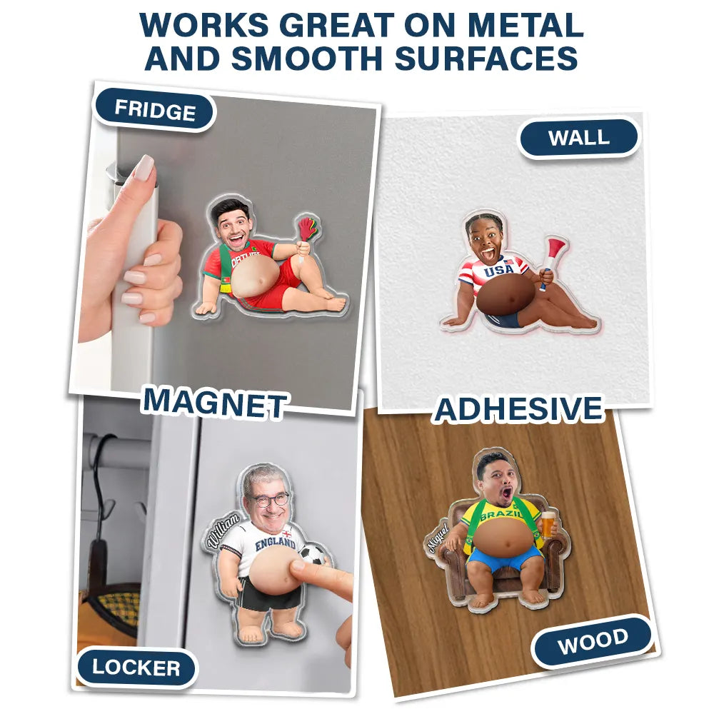 Custom Photo Poke The Belly For Victory - Personalized Squishy Acrylic Fridge Magnet