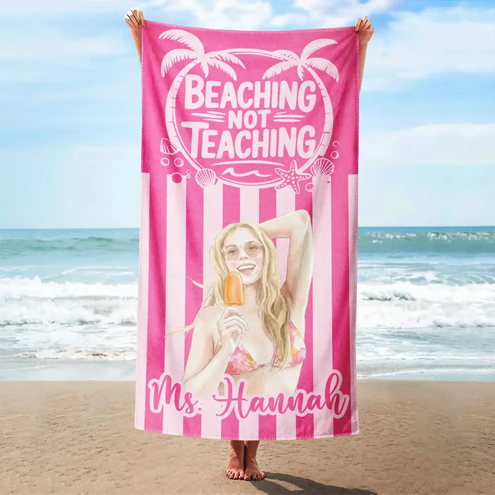 Custom Photo Realistic Watercolor Art Beaching Not Teaching Vibrant Stripes Color - Personalized Beach Towel