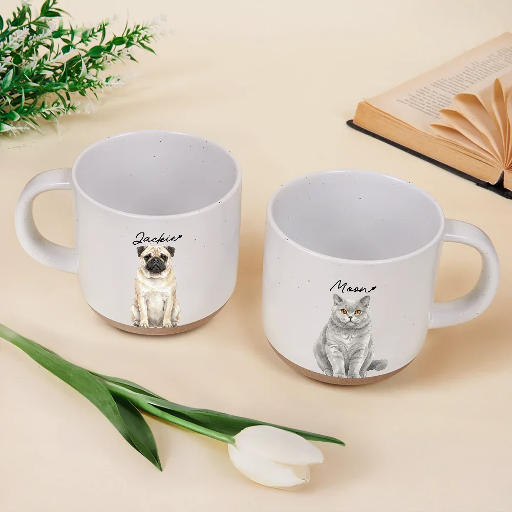 Custom Photo Realistic Watercolor Art Cute Dog Cat - Personalized Pottery Mug