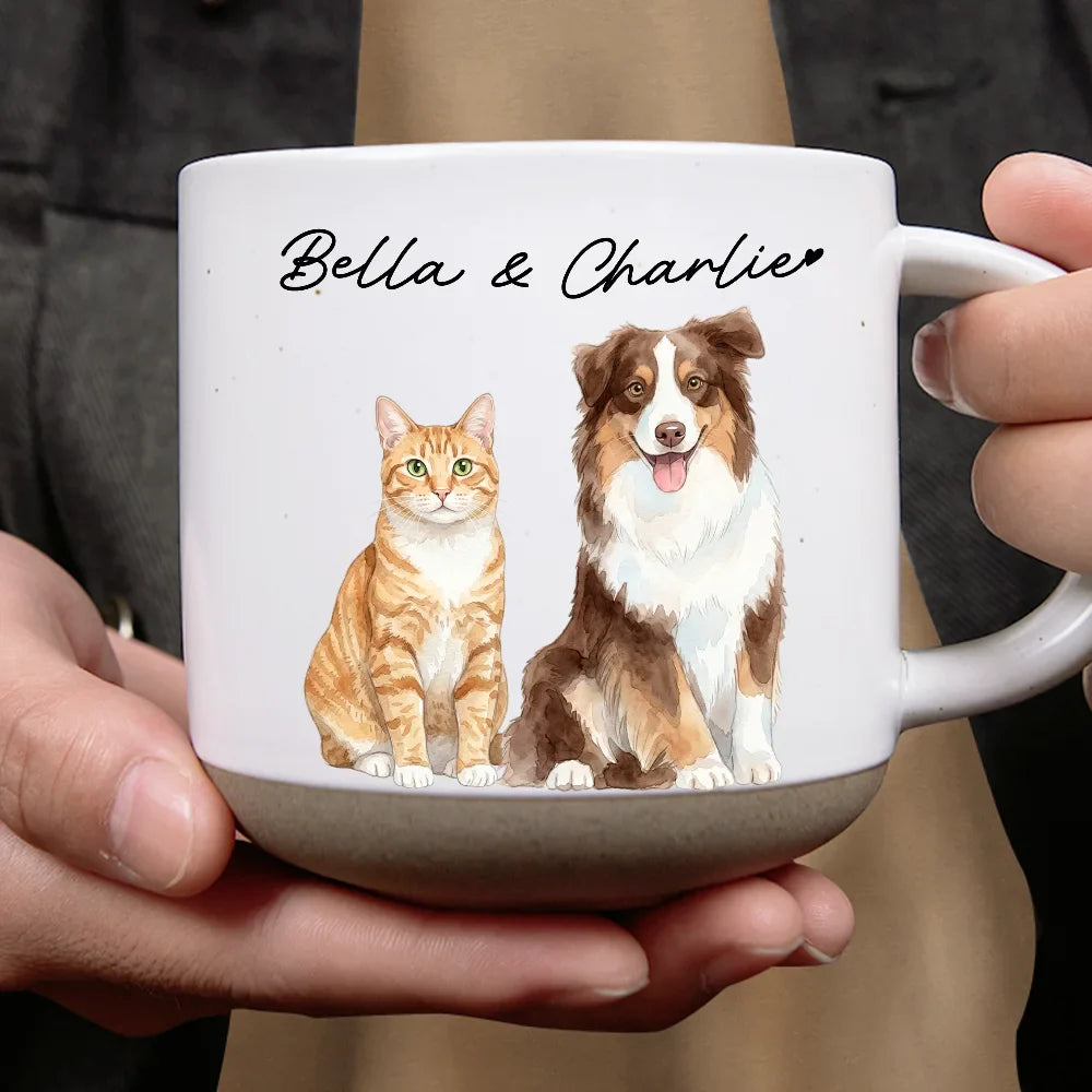 Custom Photo Realistic Watercolor Art Cute Dog Cat - Personalized Pottery Mug