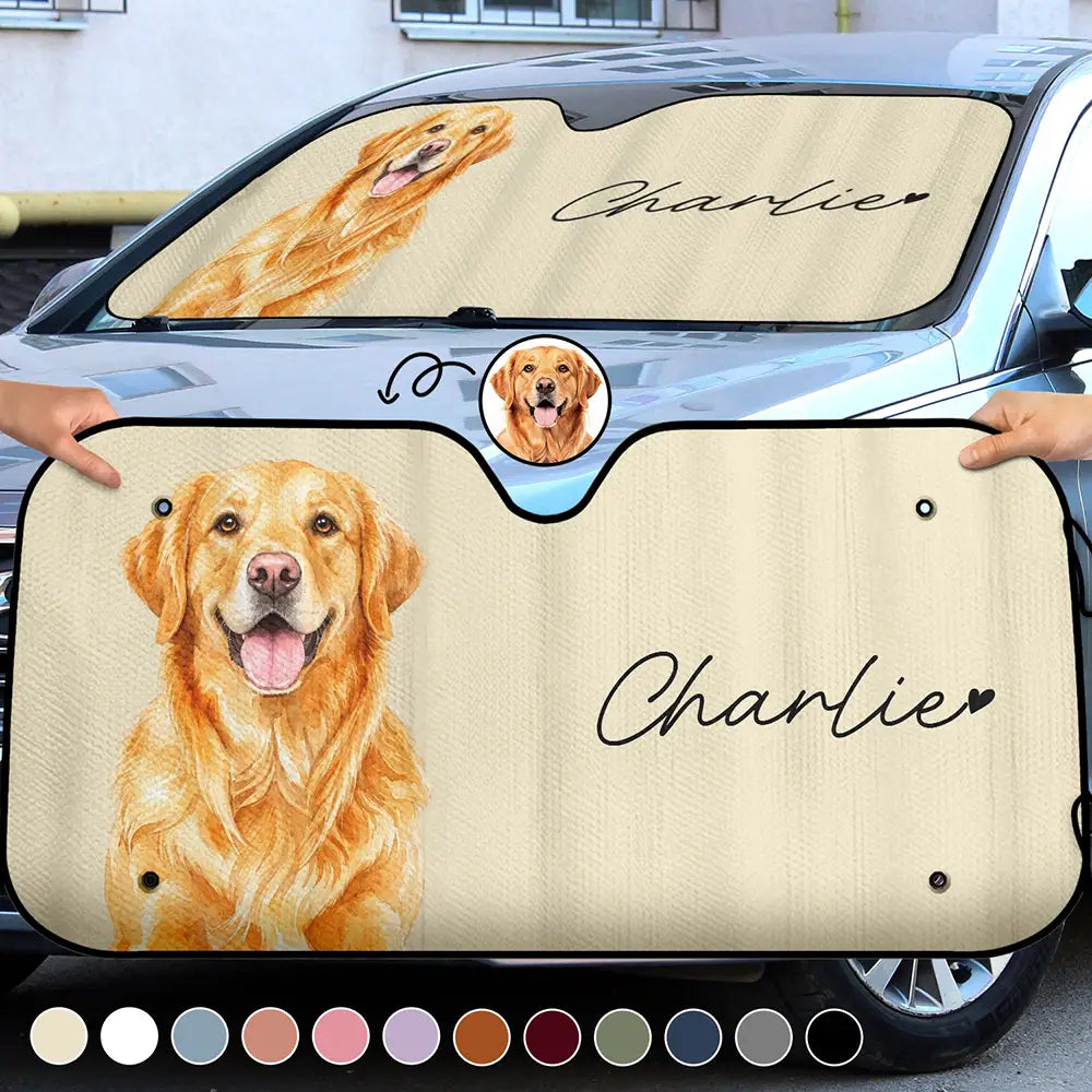 Custom Photo Realistic Watercolor Art Dog Cat Funny Portrait - Personalized Auto Sunshade