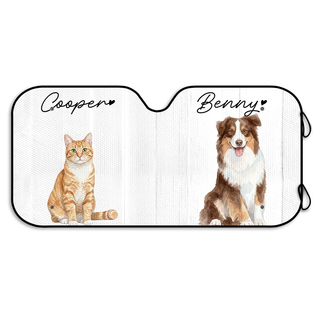 Custom Photo Realistic Watercolor Art Dog Cat Funny Portrait - Personalized Auto Sunshade