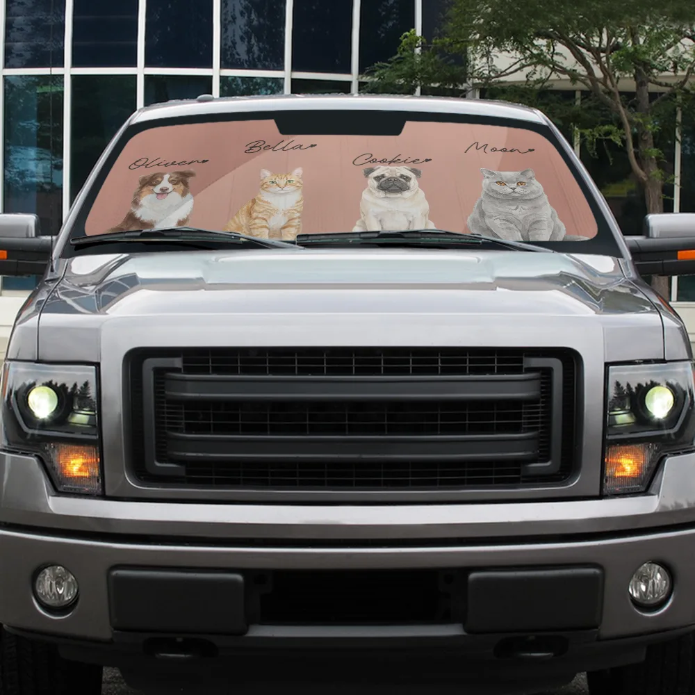 Custom Photo Realistic Watercolor Art Dog Cat Funny Portrait - Personalized Auto Sunshade