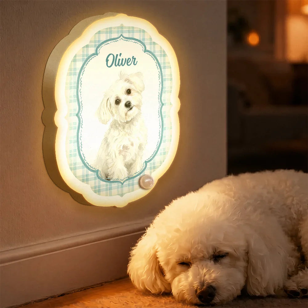 Custom Photo Realistic Watercolor Art Dog Cat Pet Portrait Vintage - Personalized Motion Sensor Night Light