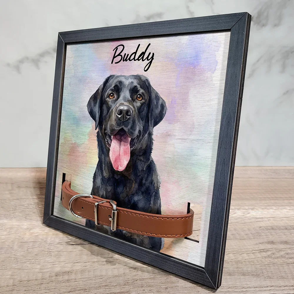 Custom Photo Realistic Watercolor Art Dog Cat Portrait Memorial - Personalized Pet Loss Sign, Collar Frame
