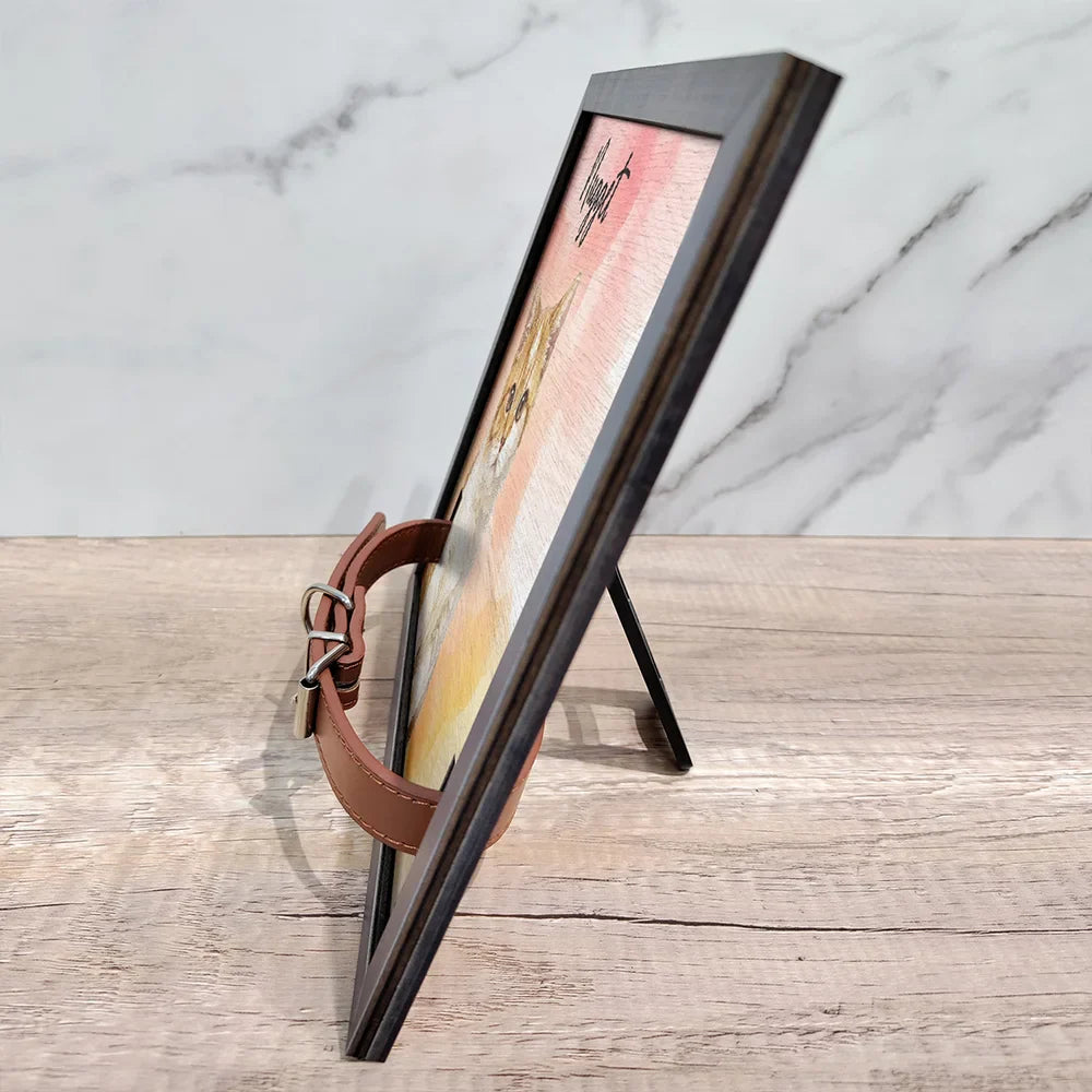 Custom Photo Realistic Watercolor Art Dog Cat Portrait Memorial - Personalized Pet Loss Sign, Collar Frame