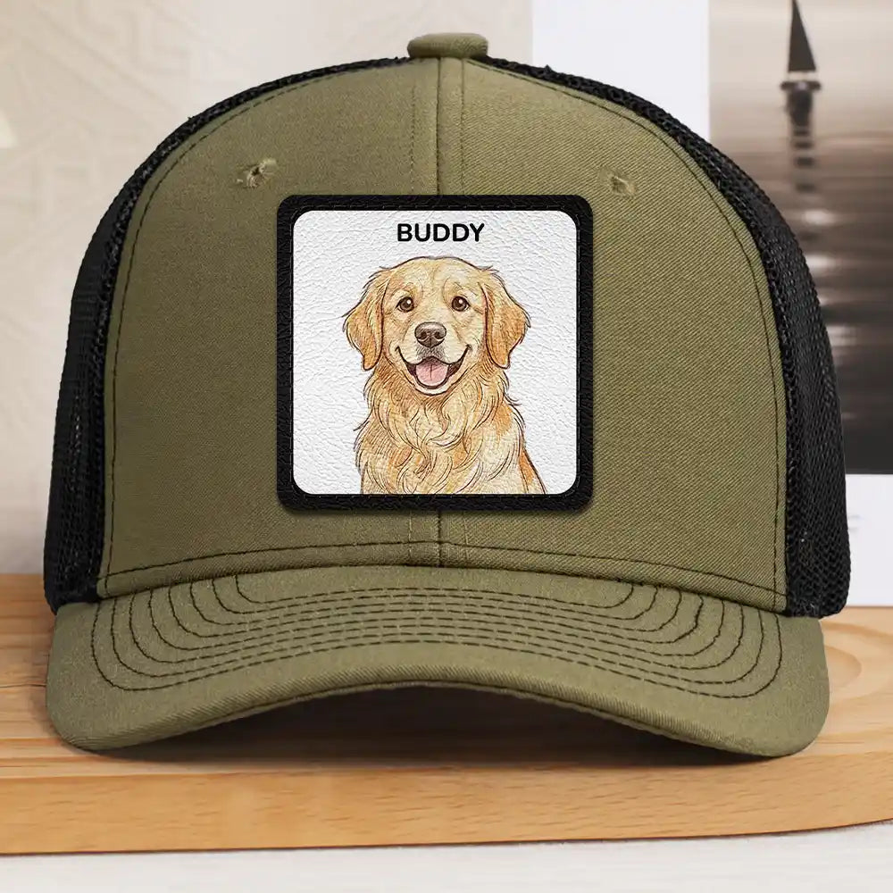 Custom Photo Realistic Watercolor Art Funny Dog Cat Pet - Personalized Leather Patch Hat