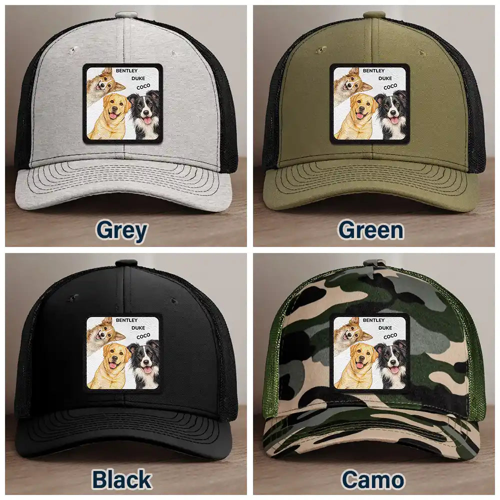 Custom Photo Realistic Watercolor Art Funny Dog Cat Pet - Personalized Leather Patch Hat