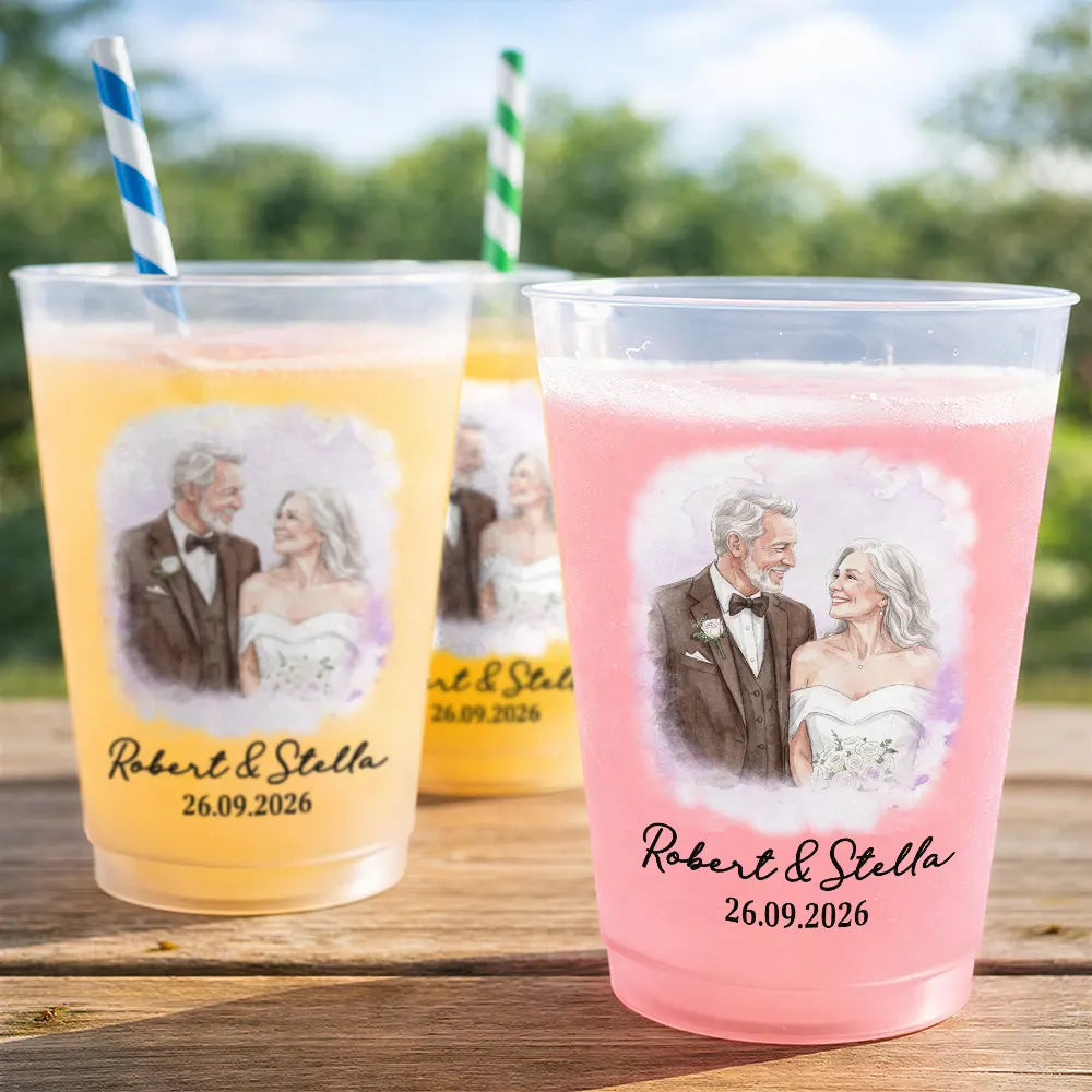 Custom Photo Realistic Watercolor Art Happy Couple Anniversary - Personalized Frosted Cups