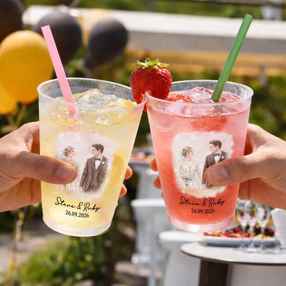 Custom Photo Realistic Watercolor Art Happy Couple Anniversary - Personalized Frosted Cups