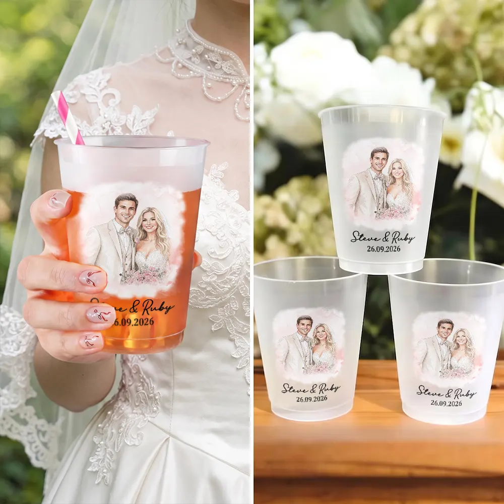 Custom Photo Realistic Watercolor Art Happy Couple Anniversary - Personalized Frosted Cups