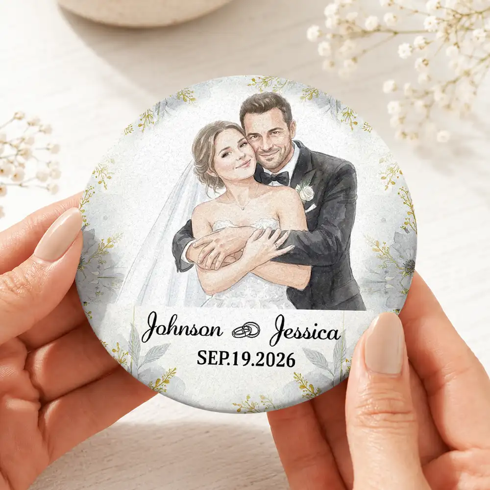 Custom Photo Realistic Watercolor Art Happy Wedding Couple Romantic - Personalized Cork Coaster