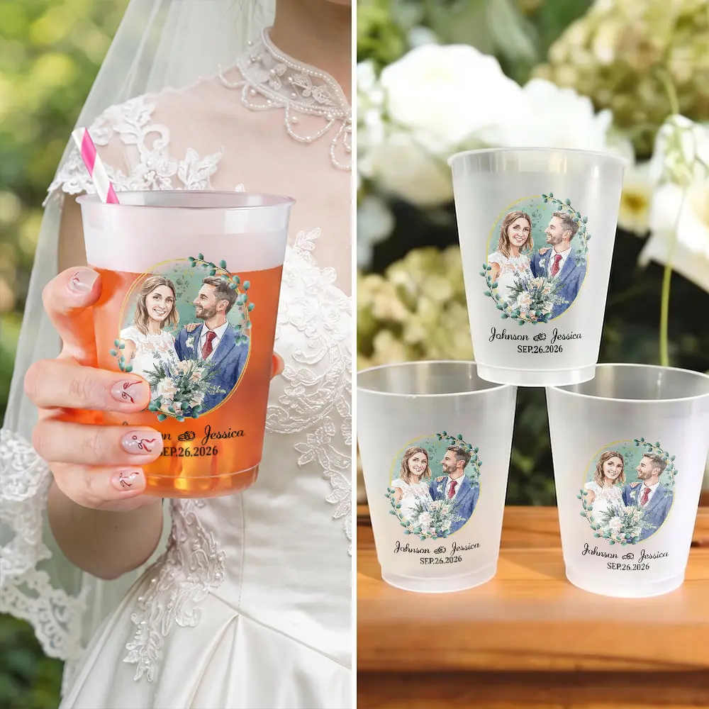 Custom Photo Realistic Watercolor Art Happy Wedding Couple Romantic - Personalized Frosted Cups