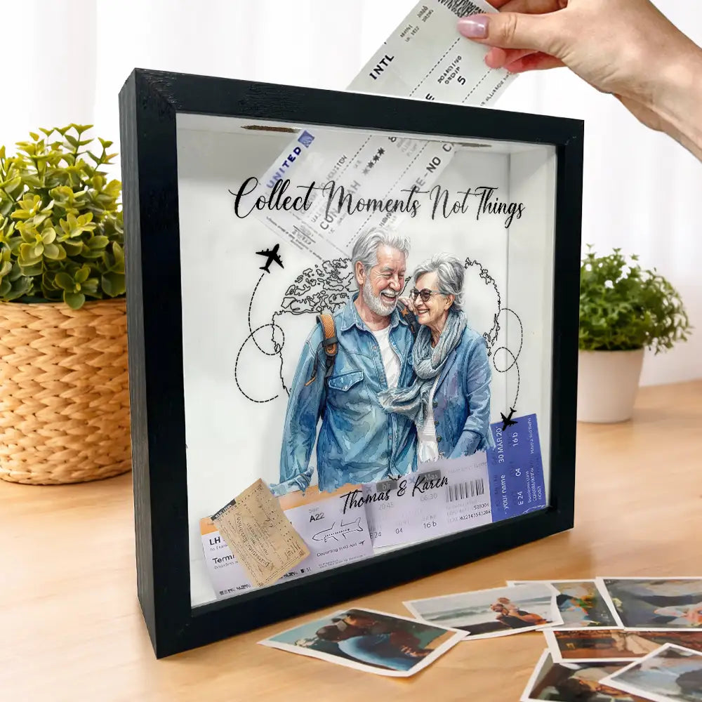 Custom Photo Realistic Watercolor Art Our Adventures Couple - Personalized Ticket Memory Box