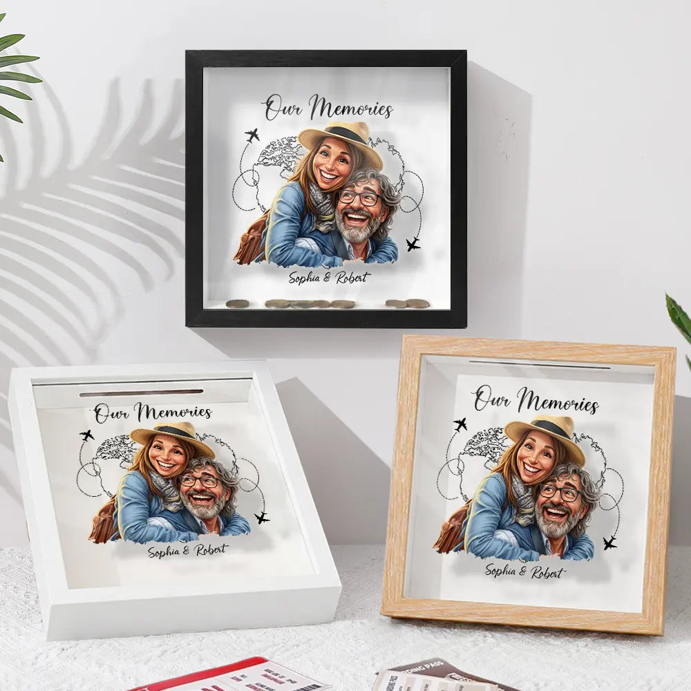 Custom Photo Realistic Watercolor Art Our Adventures Couple - Personalized Ticket Memory Box