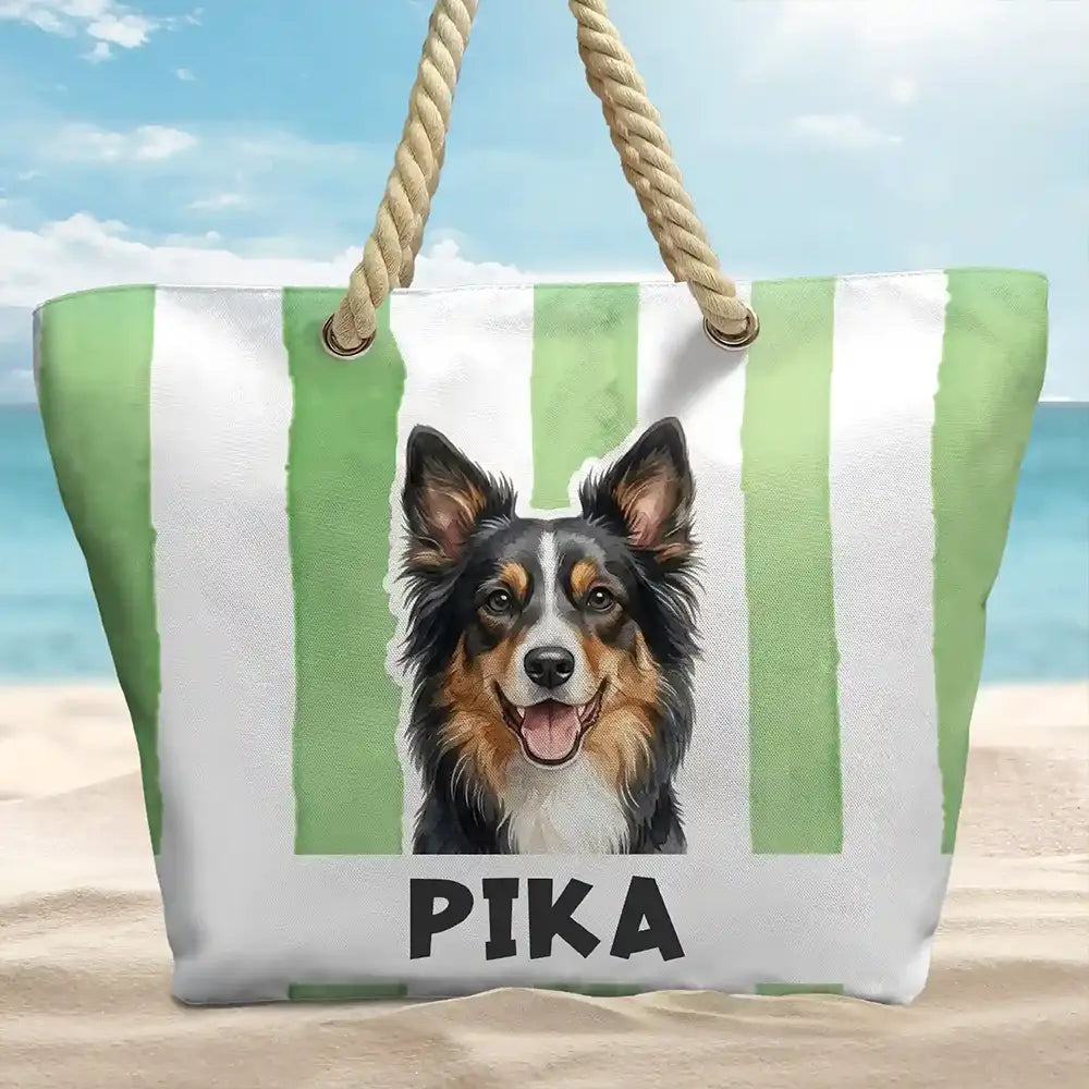 Custom Photo Realistic Watercolor Art Pet Portrait Pet Mom - Personalized Beach Bag