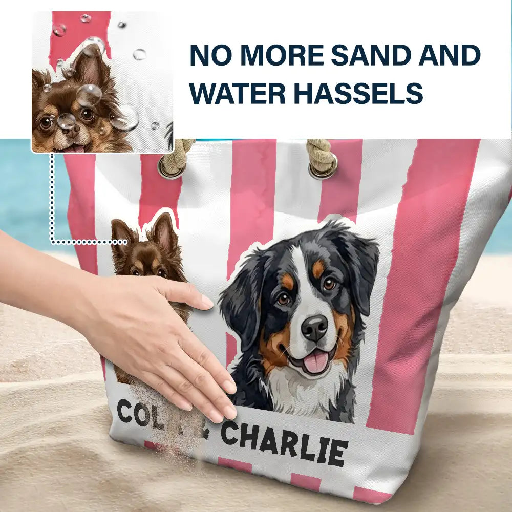 Custom Photo Realistic Watercolor Art Pet Portrait Pet Mom - Personalized Beach Bag