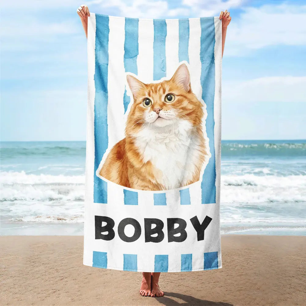 Custom Photo Realistic Watercolor Art Pet Portrait Pet Mom - Personalized Beach Towel