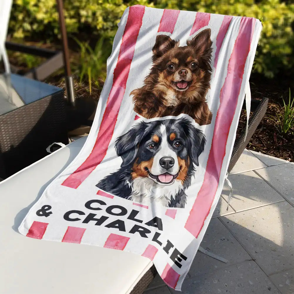 Custom Photo Realistic Watercolor Art Pet Portrait Pet Mom - Personalized Beach Towel