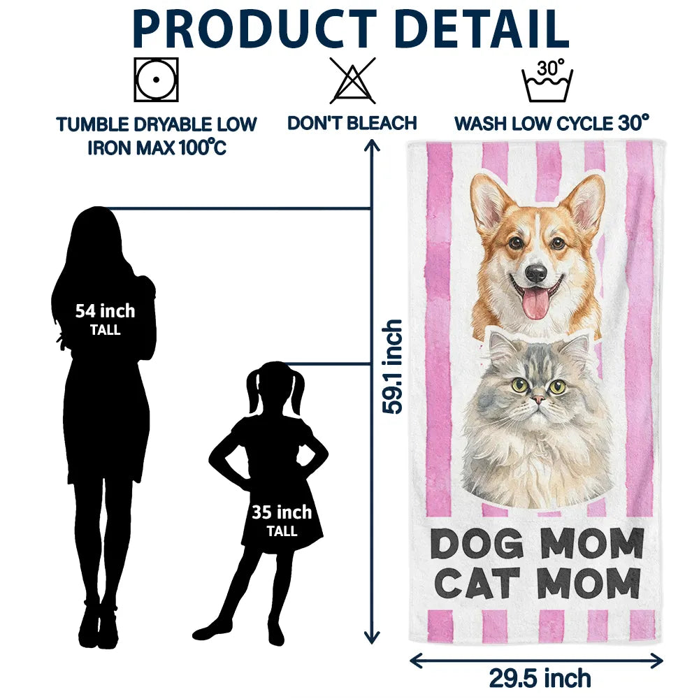 Custom Photo Realistic Watercolor Art Pet Portrait Pet Mom - Personalized Beach Towel