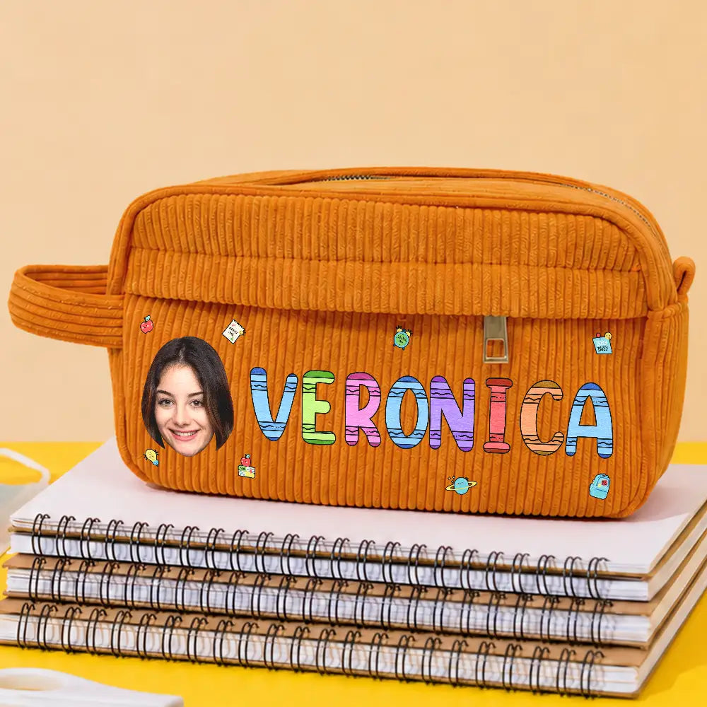 Custom Photo School Kids' Back To School - Personalized Corduroy Pencil Case