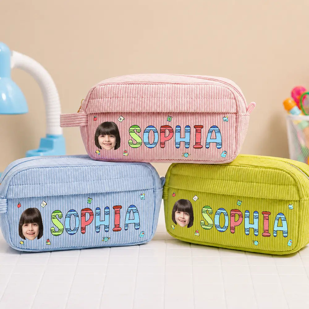 Custom Photo School Kids' Back To School - Personalized Corduroy Pencil Case