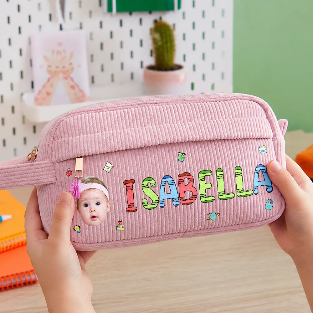 Custom Photo School Kids' Back To School - Personalized Corduroy Pencil Case