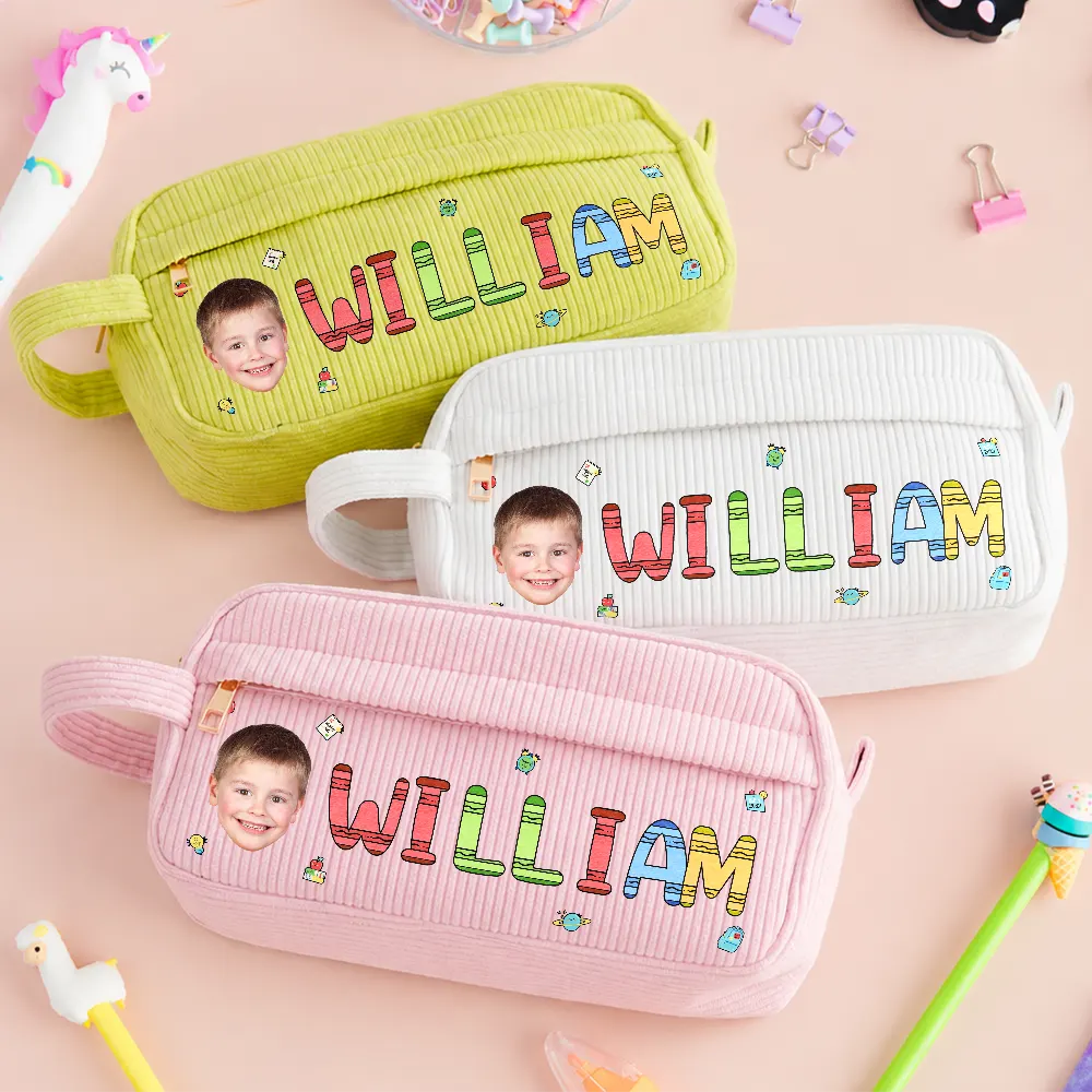 Custom Photo School Kids' Back To School - Personalized Corduroy Pencil Case