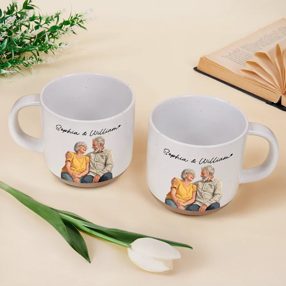 Custom Photo Semi Realistic Portrait Couple I Love You - Personalized Pottery Mug