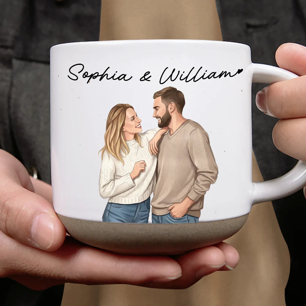 Custom Photo Semi Realistic Portrait Couple I Love You - Personalized Pottery Mug