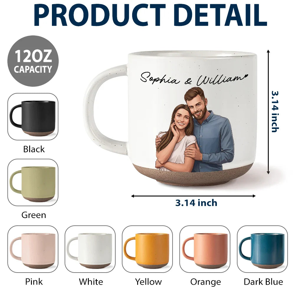 Custom Photo Semi Realistic Portrait Couple I Love You - Personalized Pottery Mug