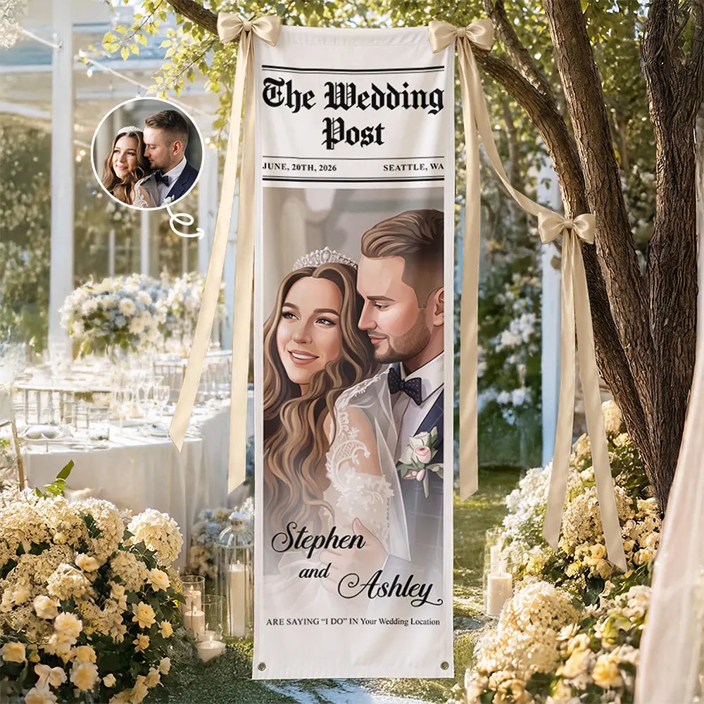 Custom Photo Semi Realistic Portrait Couple The Wedding Post - Personalized Vertical Banner