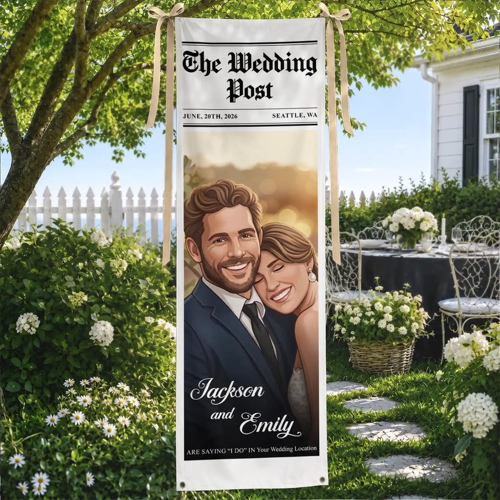 Custom Photo Semi Realistic Portrait Couple The Wedding Post - Personalized Vertical Banner
