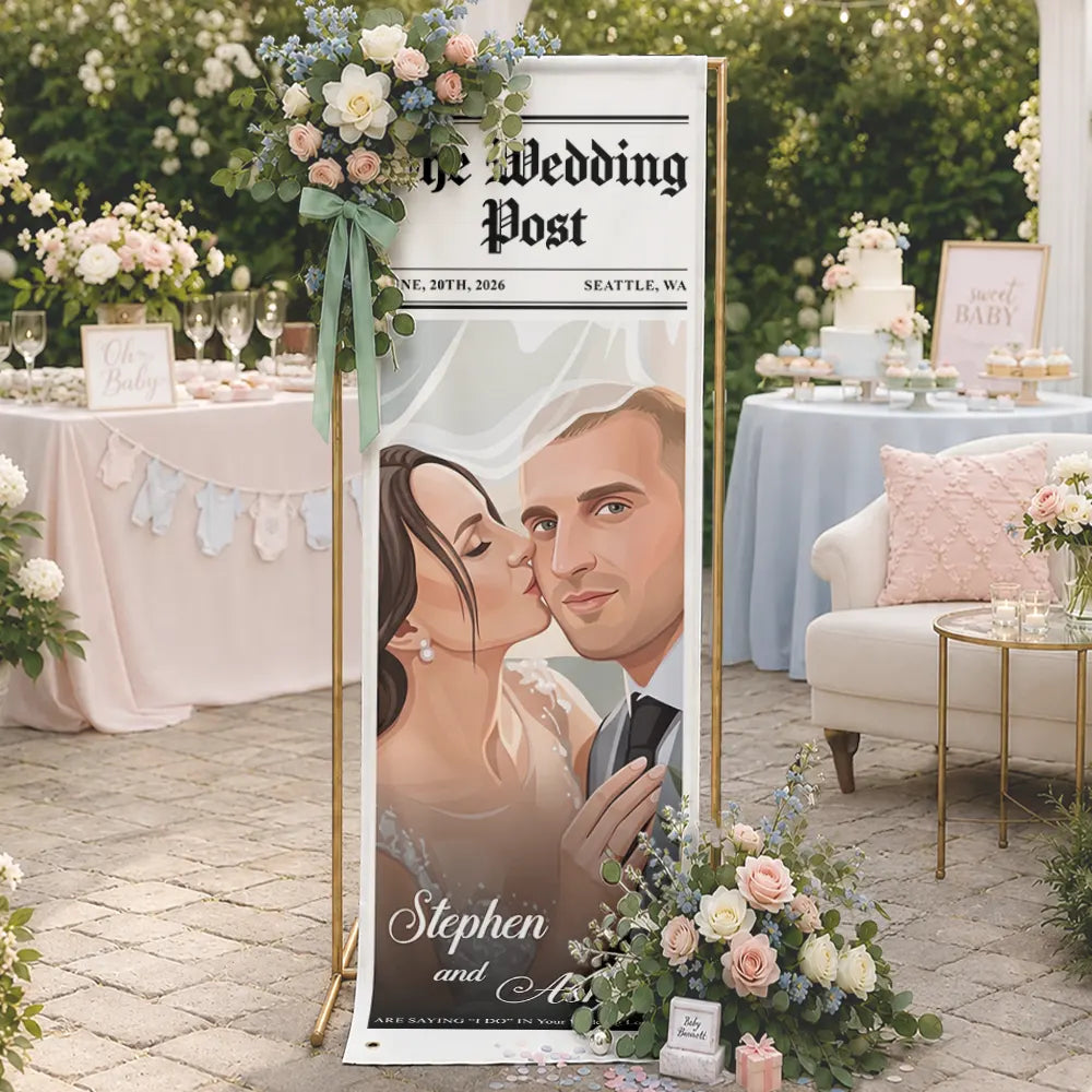 Custom Photo Semi Realistic Portrait Couple The Wedding Post - Personalized Vertical Banner