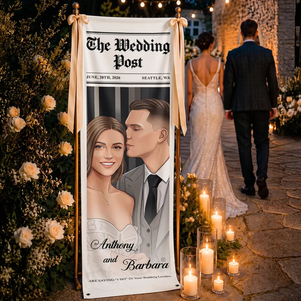 Custom Photo Semi Realistic Portrait Couple The Wedding Post - Personalized Vertical Banner