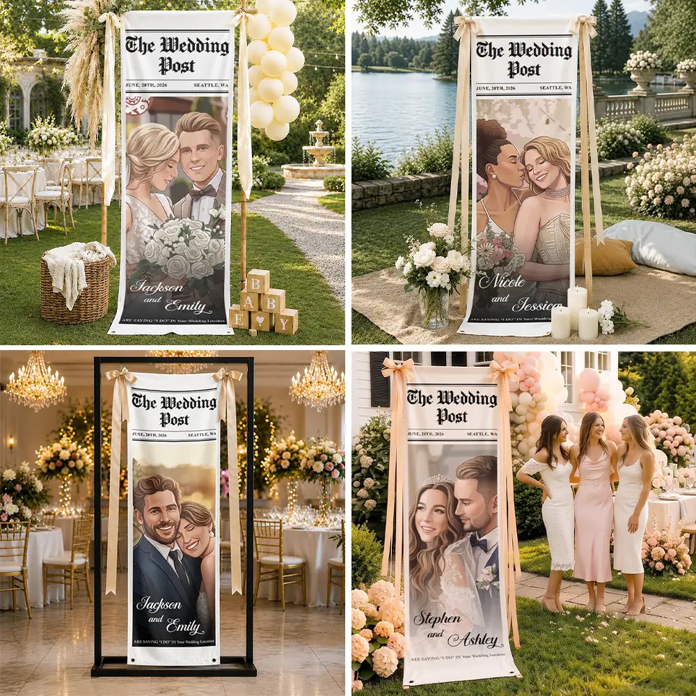 Custom Photo Semi Realistic Portrait Couple The Wedding Post - Personalized Vertical Banner