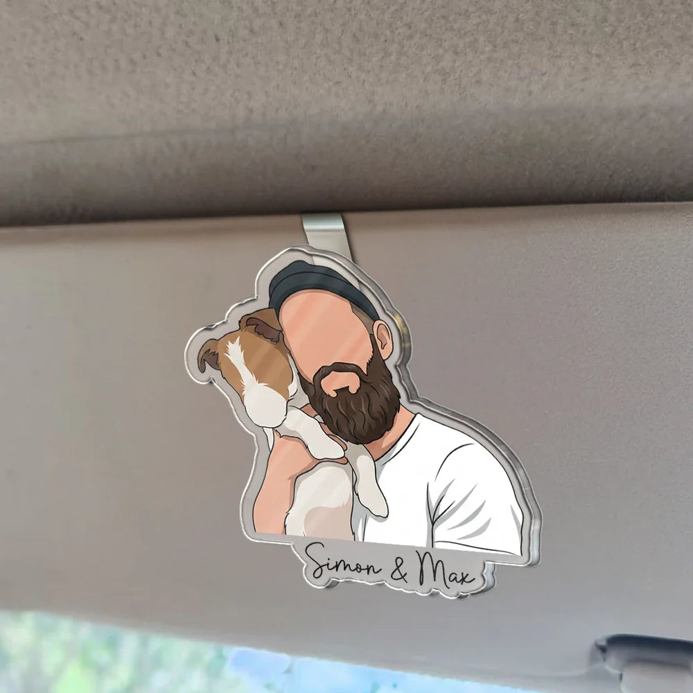 Custom Photo Semi Realistic Portrait Family Couple Pet Lovers Portrait - Personalized Custom Shaped Acrylic Car Visor Clip