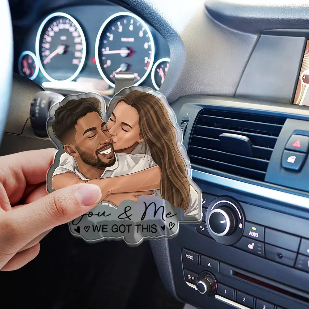 Custom Photo Semi Realistic Portrait Family Couple Pet Lovers Portrait - Personalized Custom Shaped Acrylic Car Visor Clip