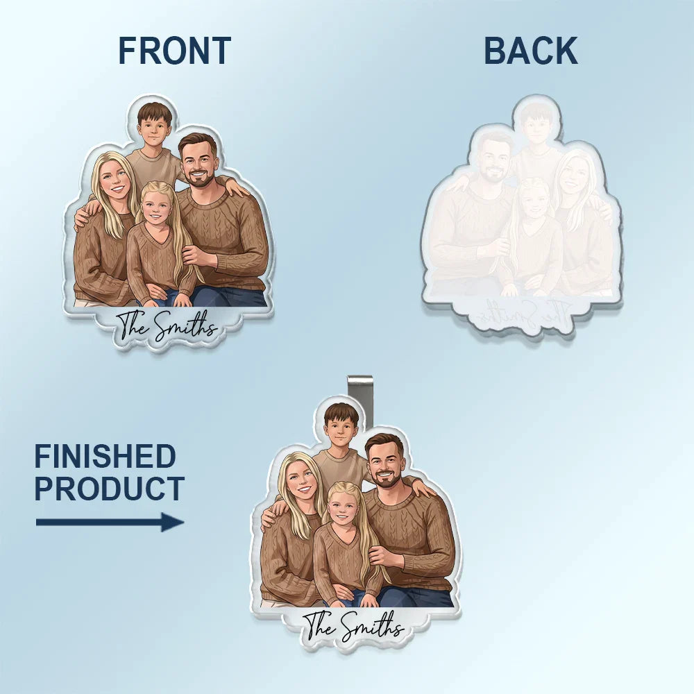 Custom Photo Semi Realistic Portrait Family Couple Pet Lovers Portrait - Personalized Custom Shaped Acrylic Car Visor Clip