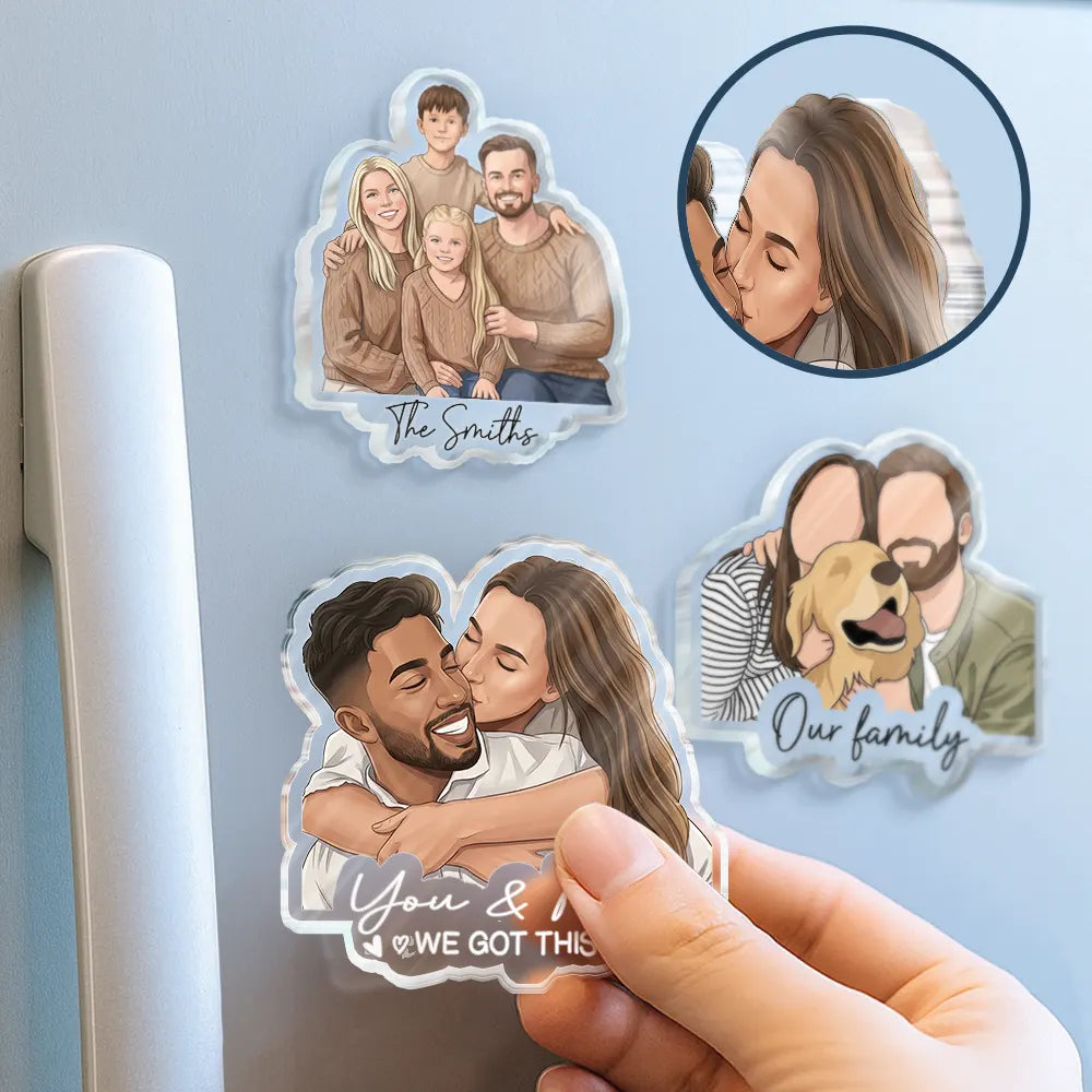 Custom Photo Semi Realistic Portrait Family Couple Pet Lovers Portrait - Personalized Acrylic Magnet