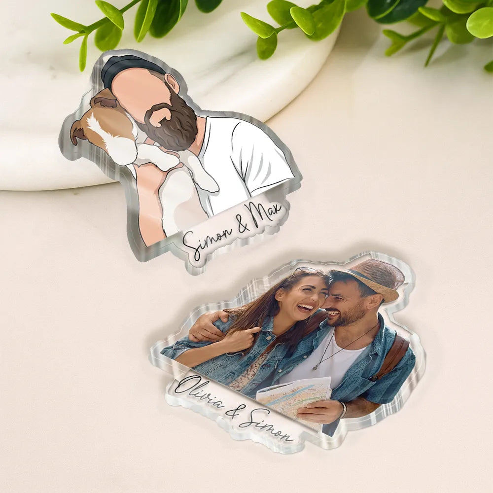 Custom Photo Semi Realistic Portrait Family Couple Pet Lovers Portrait - Personalized Acrylic Magnet