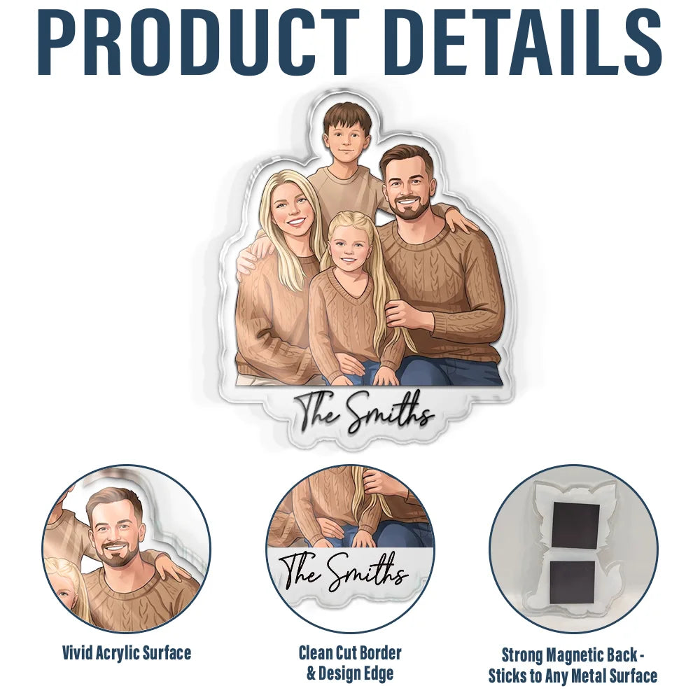 Custom Photo Semi Realistic Portrait Family Couple Pet Lovers Portrait - Personalized Acrylic Magnet