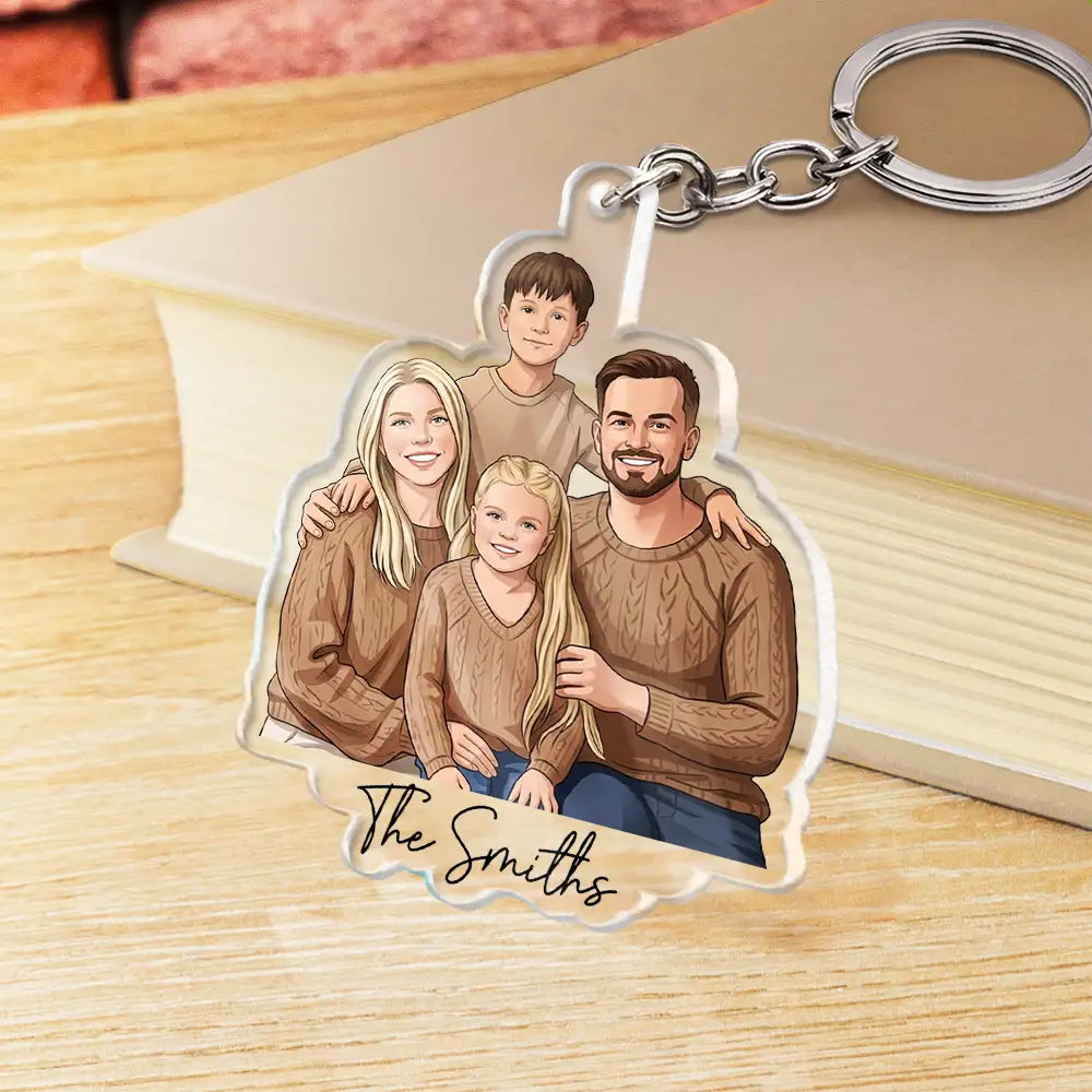 Custom Photo Semi Realistic Portrait Family Couple Pet Lovers Portrait - Personalized Acrylic Keychain