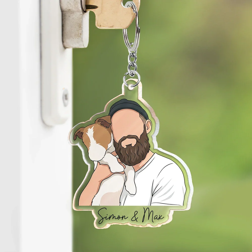 Custom Photo Semi Realistic Portrait Family Couple Pet Lovers Portrait - Personalized Acrylic Keychain