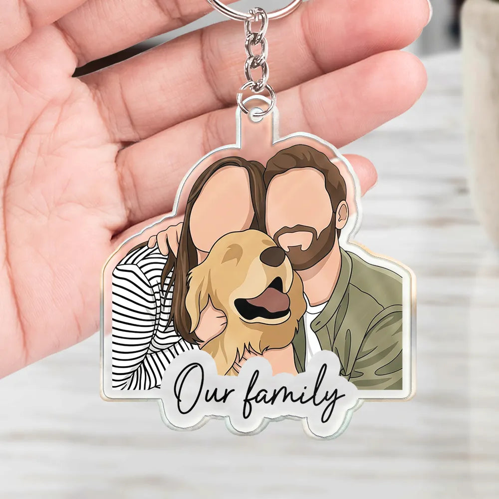 Custom Photo Semi Realistic Portrait Family Couple Pet Lovers Portrait - Personalized Acrylic Keychain
