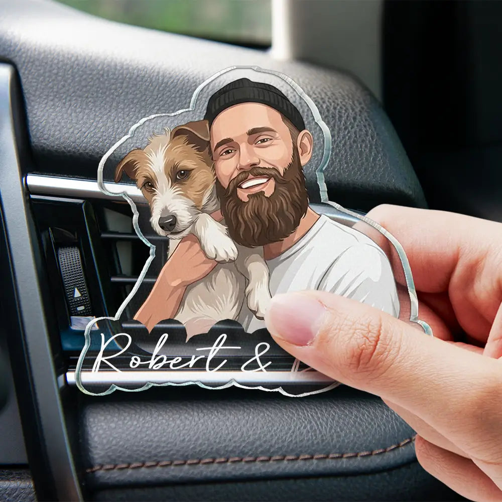 Custom Photo Semi Realistic Portrait Family Couple Pet Lovers Portrait - Personalized Acrylic Car Vent Clip