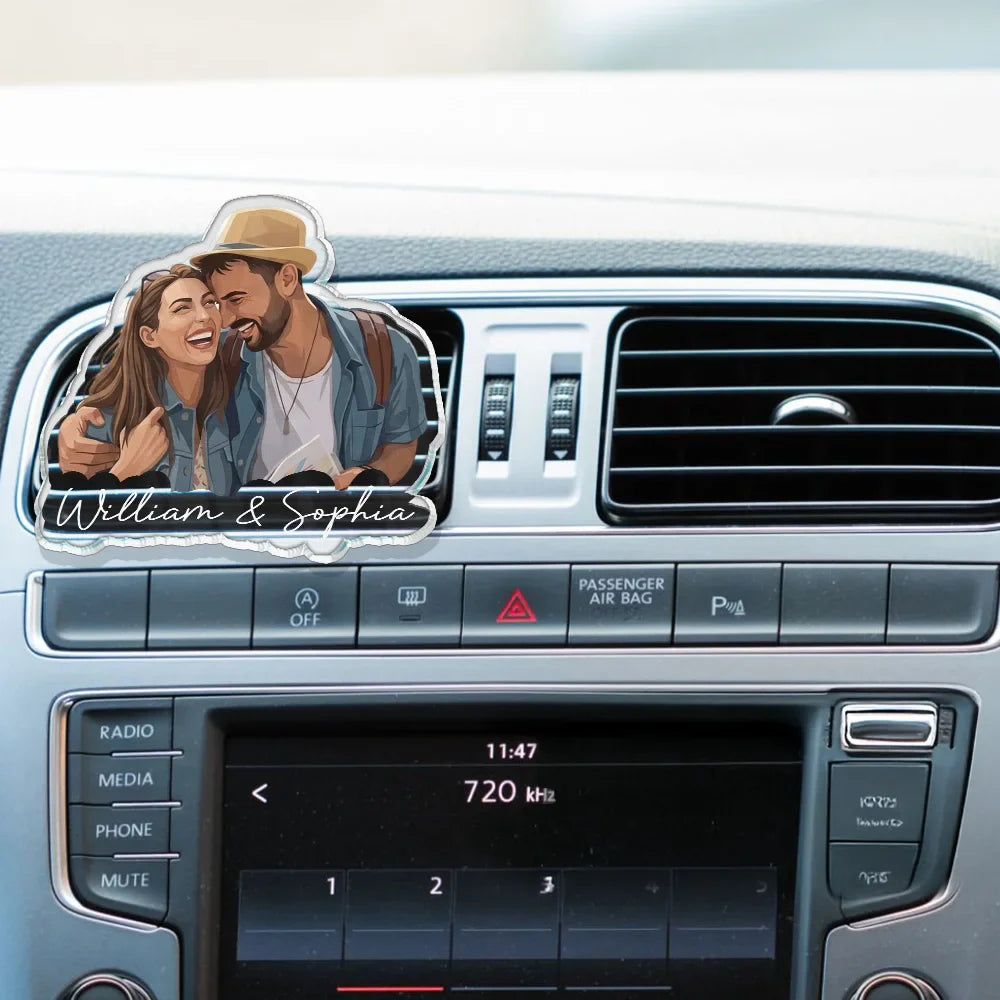 Custom Photo Semi Realistic Portrait Family Couple Pet Lovers Portrait - Personalized Acrylic Car Vent Clip