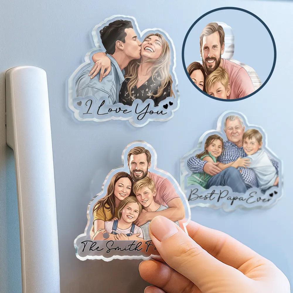 Custom Photo Semi Realistic Portrait Family Dog Cat Portrait - Personalized Acrylic Magnet