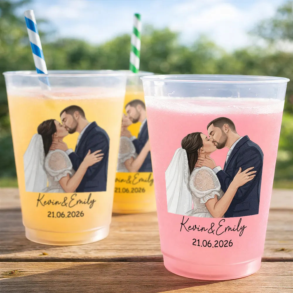 Custom Photo Semi Realistic Portrait Romantic Couple - Personalized Frosted Cups