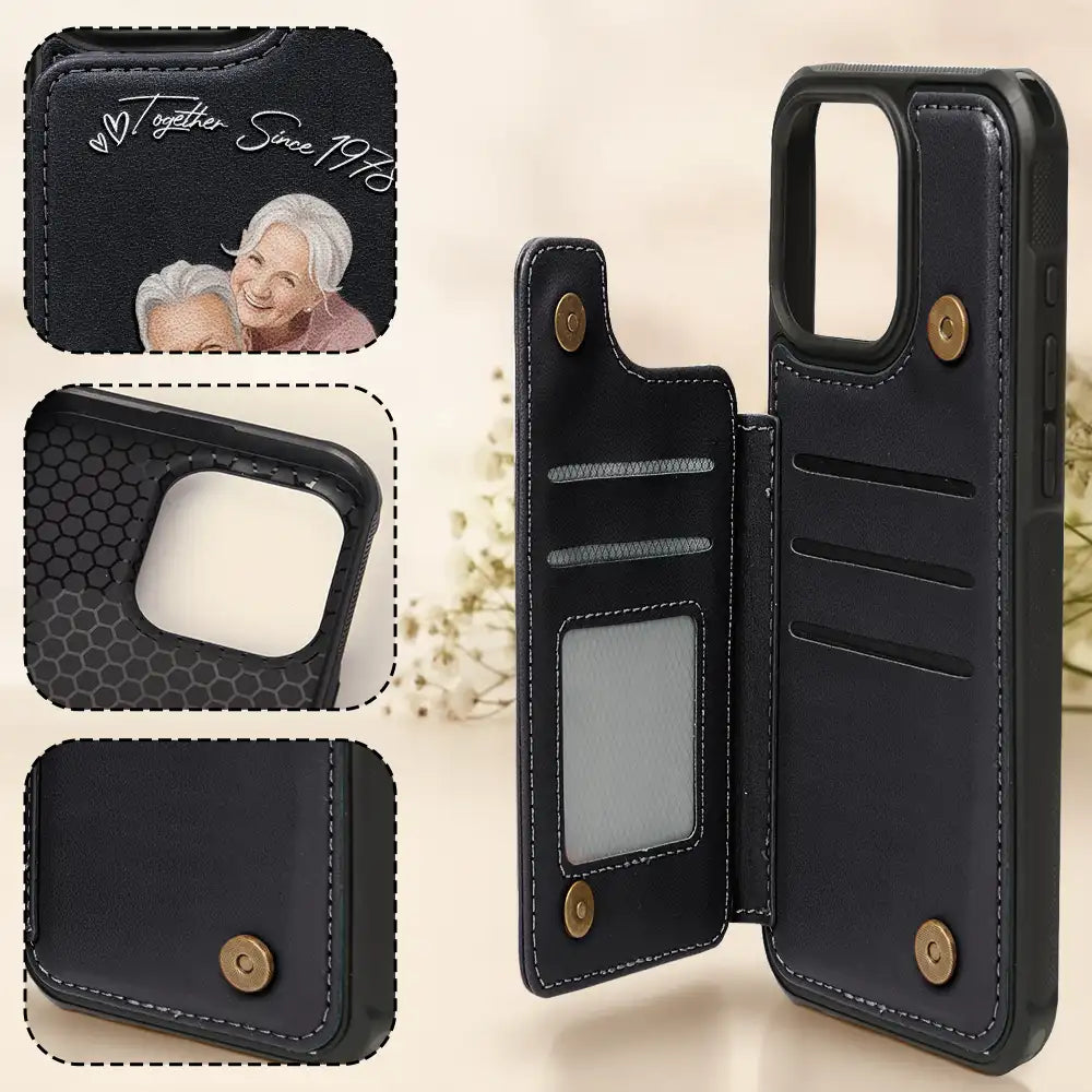Custom Photo Semi Realistic Portrait Romantic Couple I Love You - Personalized Leather Flip Wallet Phone Case